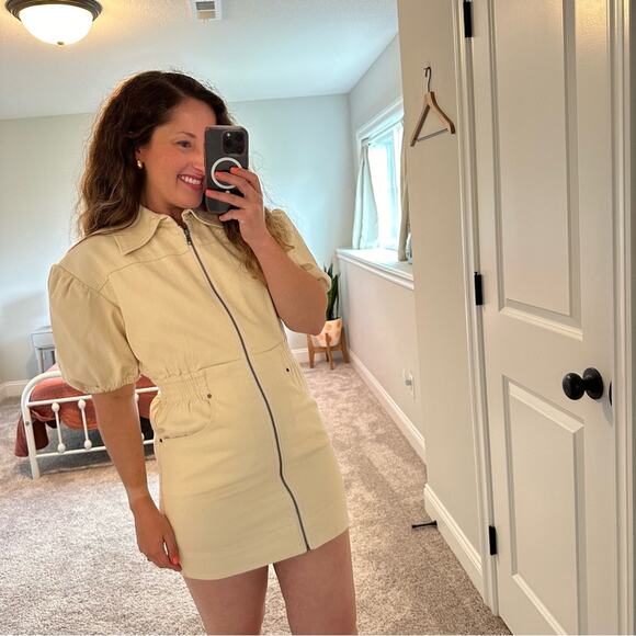 C/MEO Cream Denim Zipper Front Mini Dress Small - Picture 2 of 14